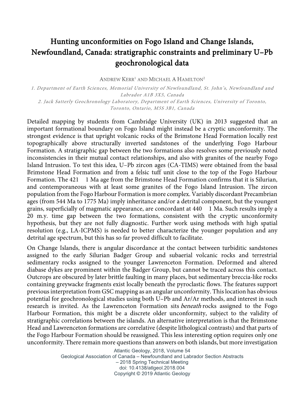 Abstract: Hunting Unconformities on Fogo Island and Change Islands