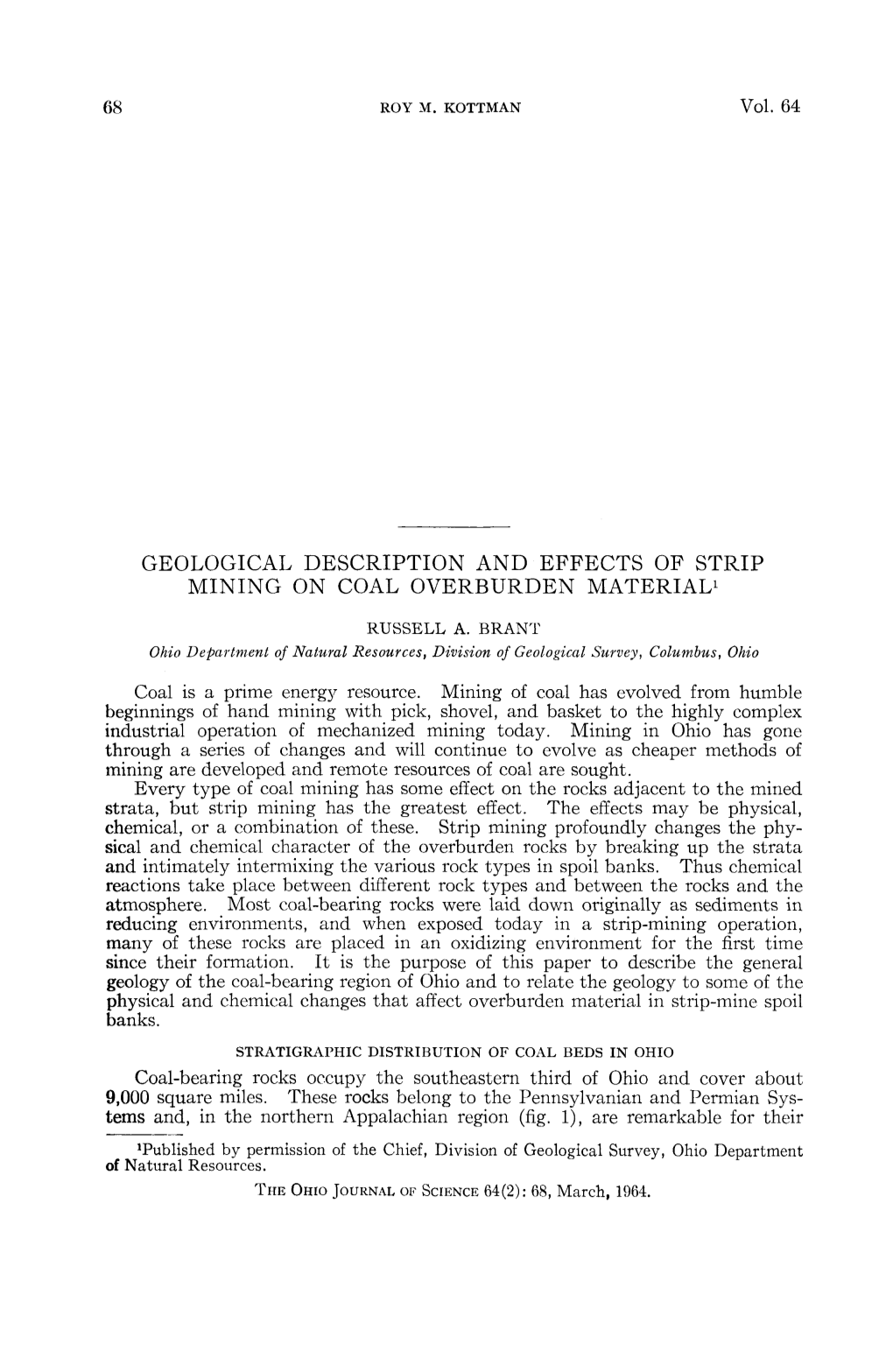 Geological Description and Effects of Strip Mining on Coal Overburden Material1