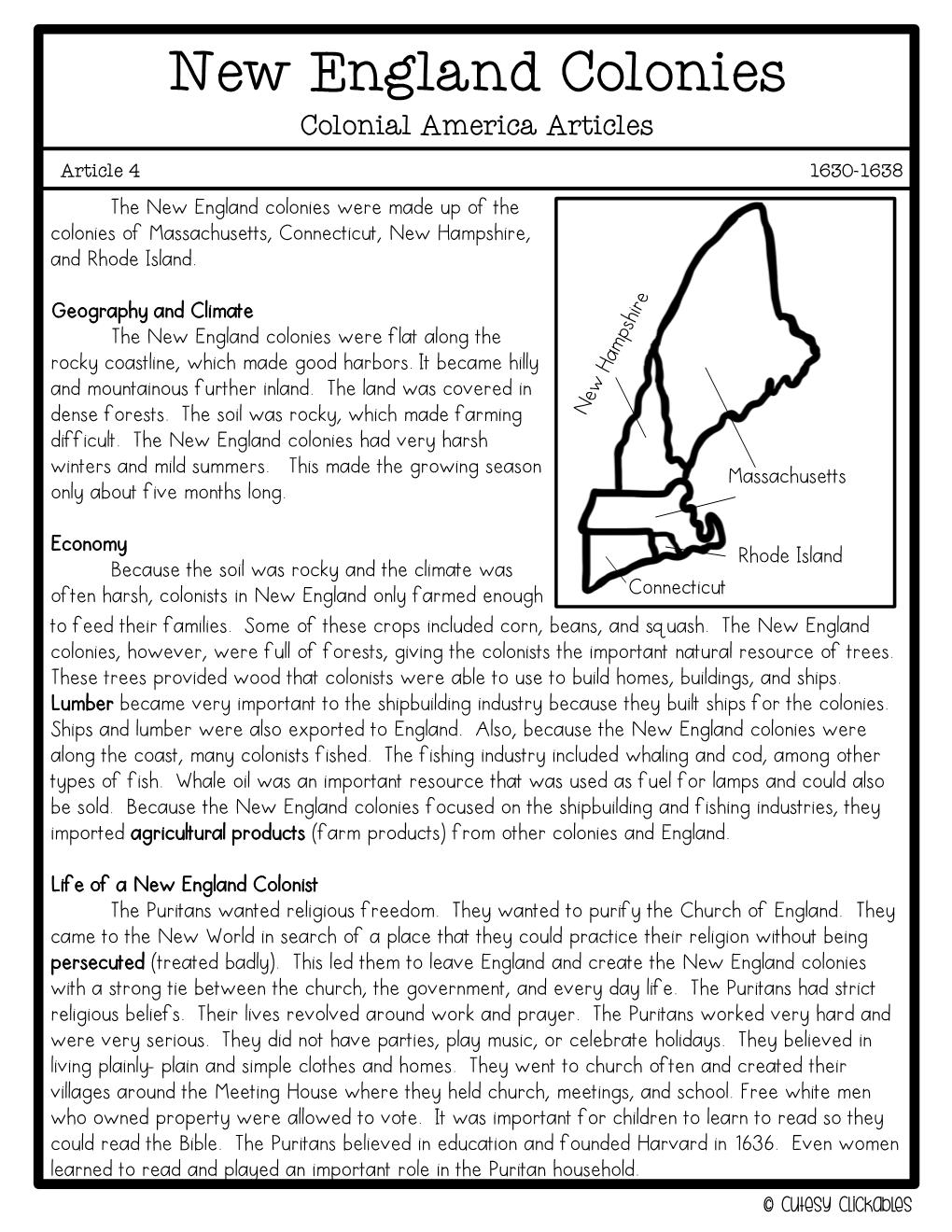 New England Colonies Colonial America Articles