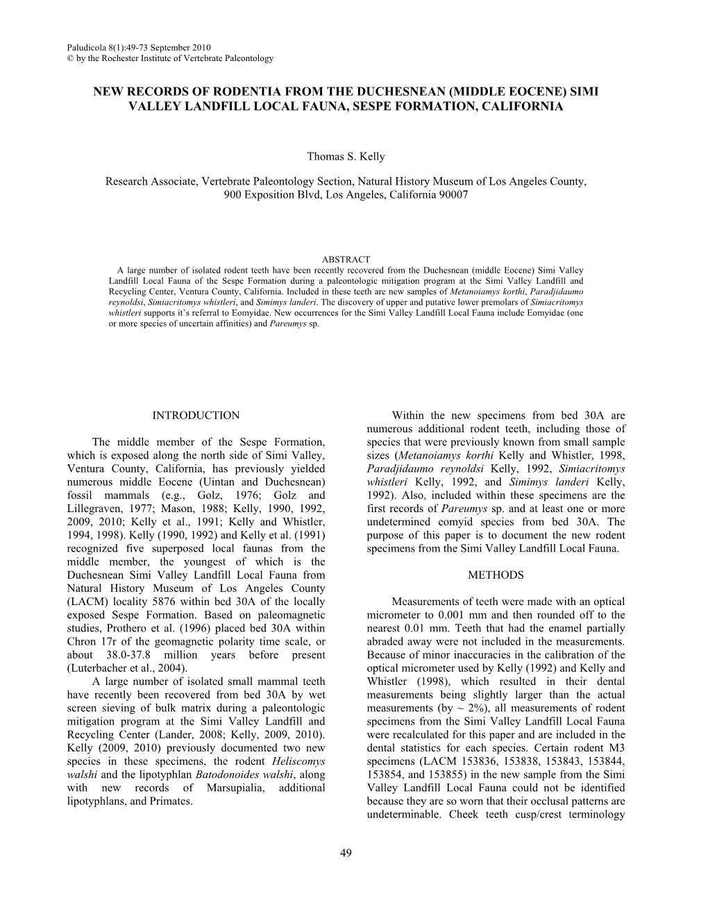 New Records of Rodentia from the Duchesnean (Middle Eocene) Simi Valley Landfill Local Fauna, Sespe Formation, California