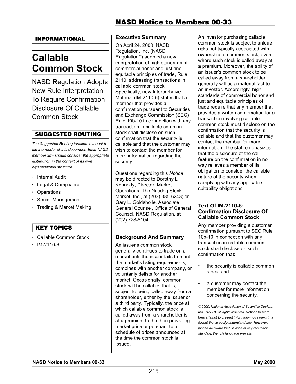 Callable Common Stock