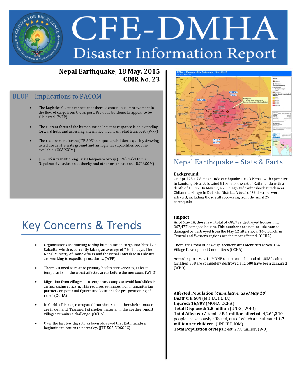 Nepal Earthquake, 18 May, 2015 CDIR No