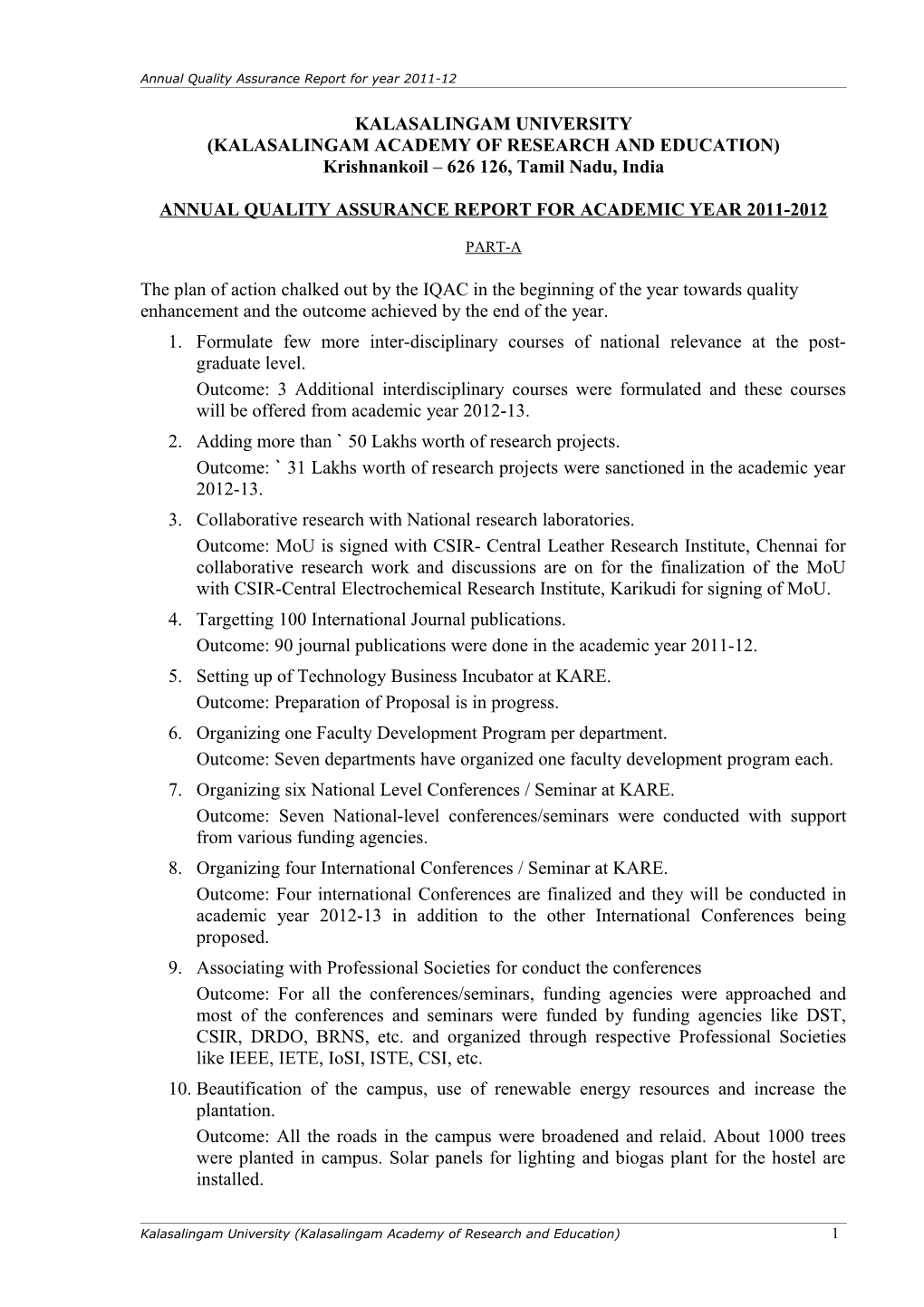 Annual Quality Assurance Report (2011-2012)