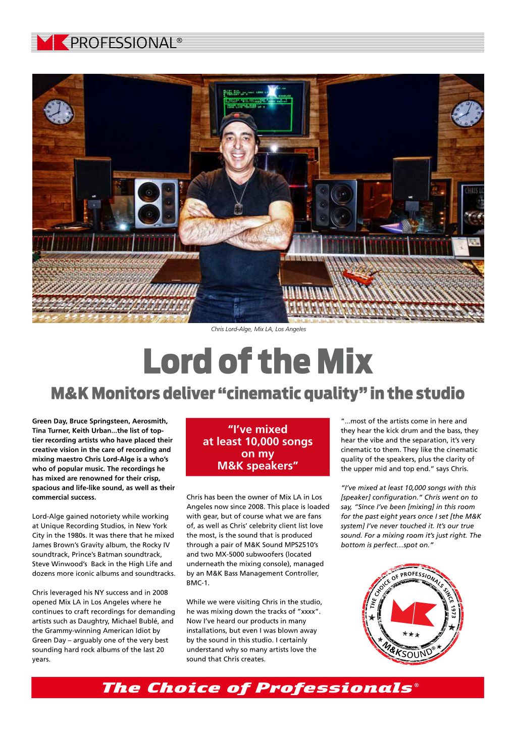 Mix LA, Los Angeles Lord of the Mix M&K Monitors Deliver “Cinematic Quality” in the Studio