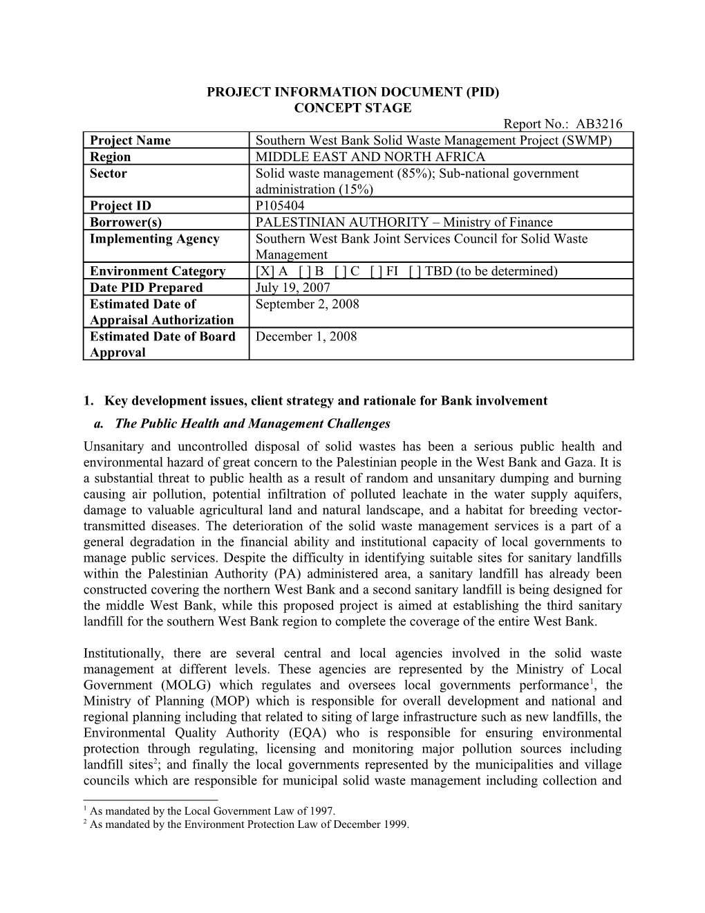 Project Information Document (Pid) s11