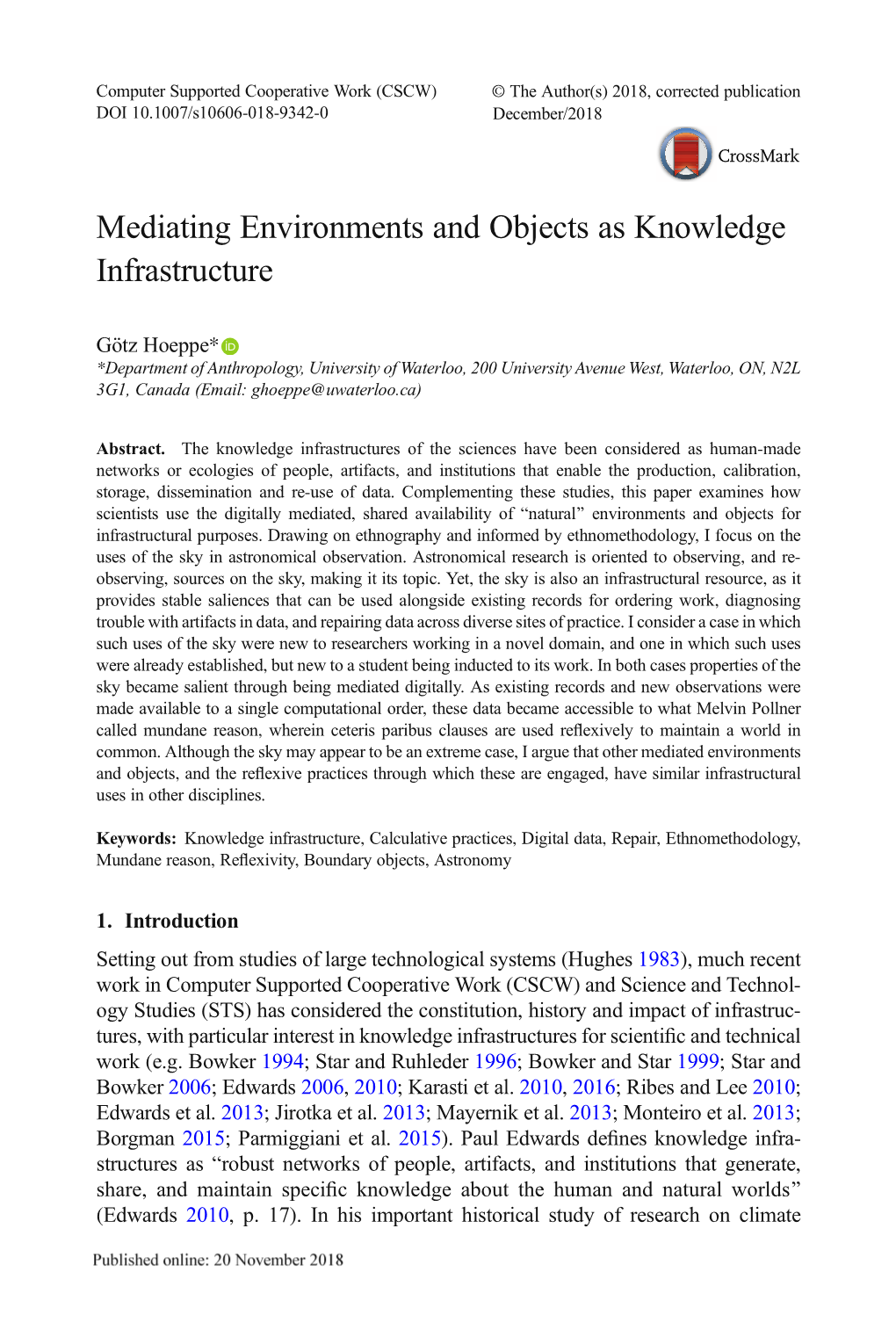 Mediating Environments and Objects As Knowledge Infrastructure