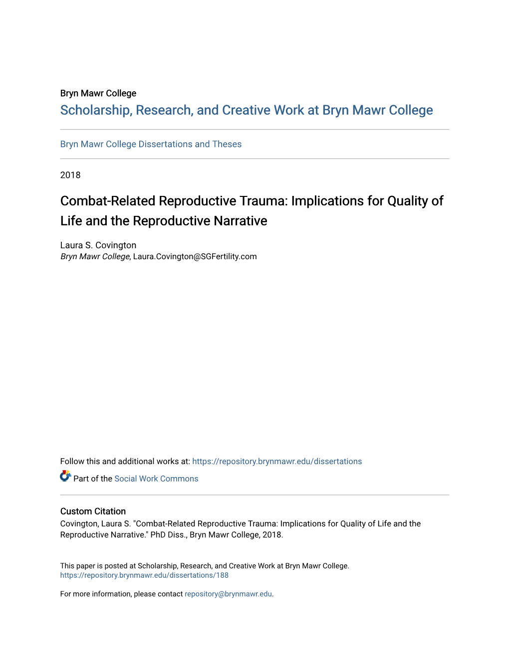 Combat-Related Reproductive Trauma: Implications for Quality of Life and the Reproductive Narrative