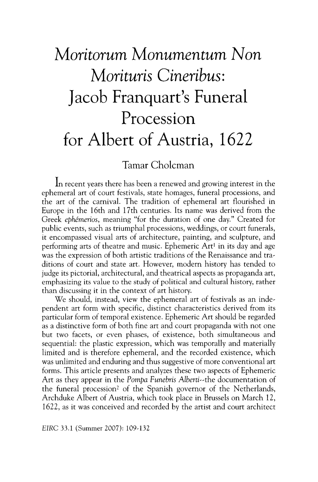 Moritorum Monumentum Non Morituris Cineribus: Jacob Franquart's Funeral Procession for Albert of Austria, 1622