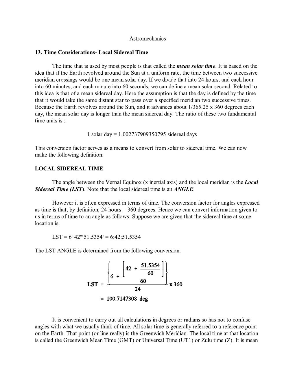 13. Notes on Local Sidereal Time