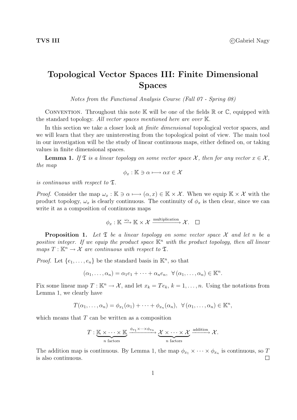 Topological Vector Spaces III: Finite Dimensional Spaces