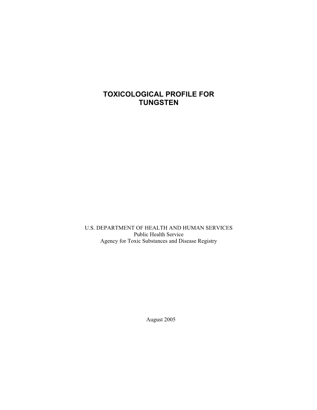 Toxicological Profile for Tungsten