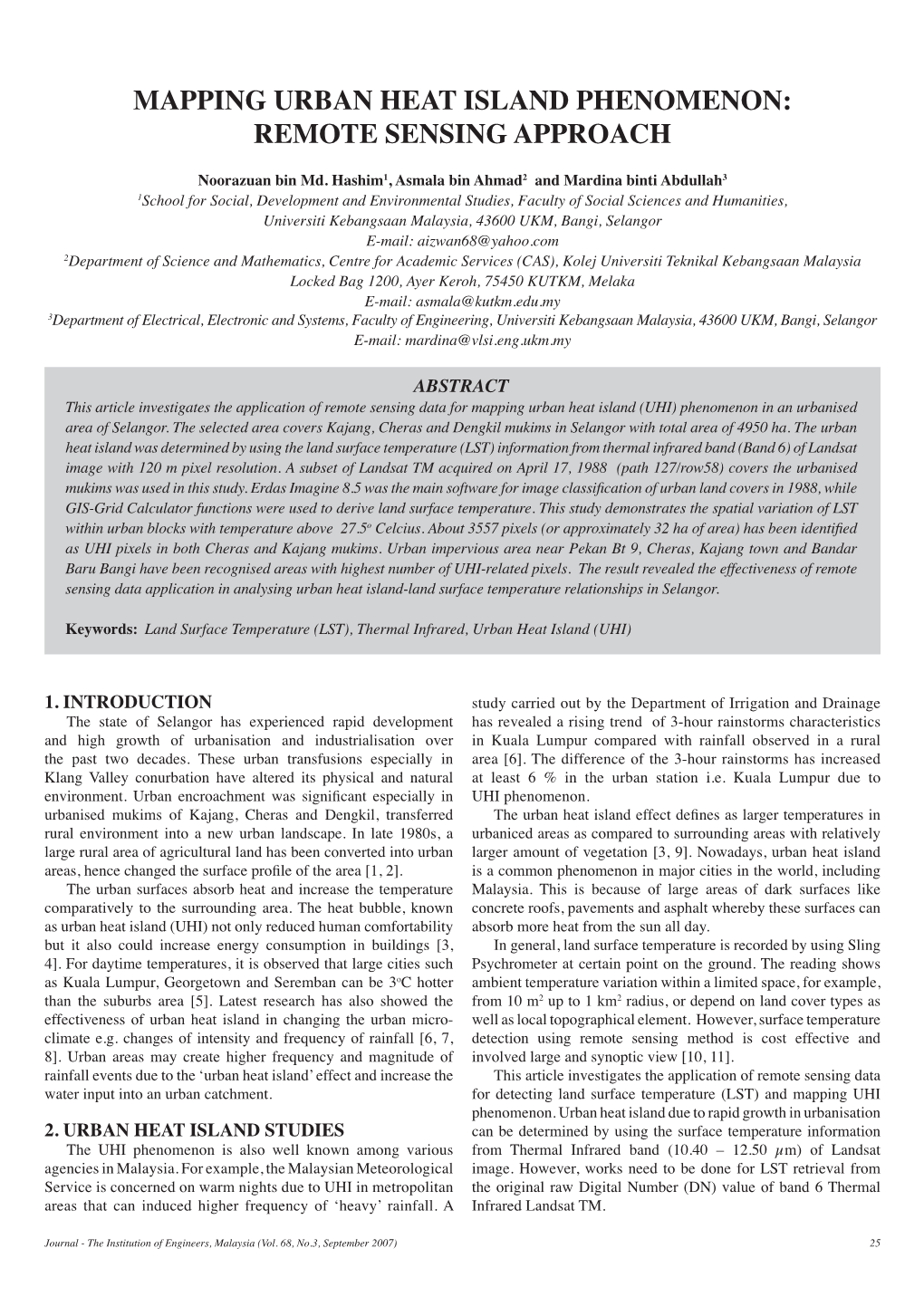 Mapping Urban Heat Island Phenomenon: Remote Sensing Approach