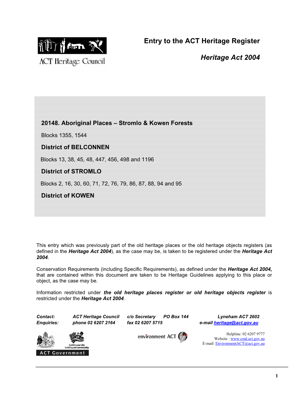 Aboriginal Places in Stromlo and Kowen Forests