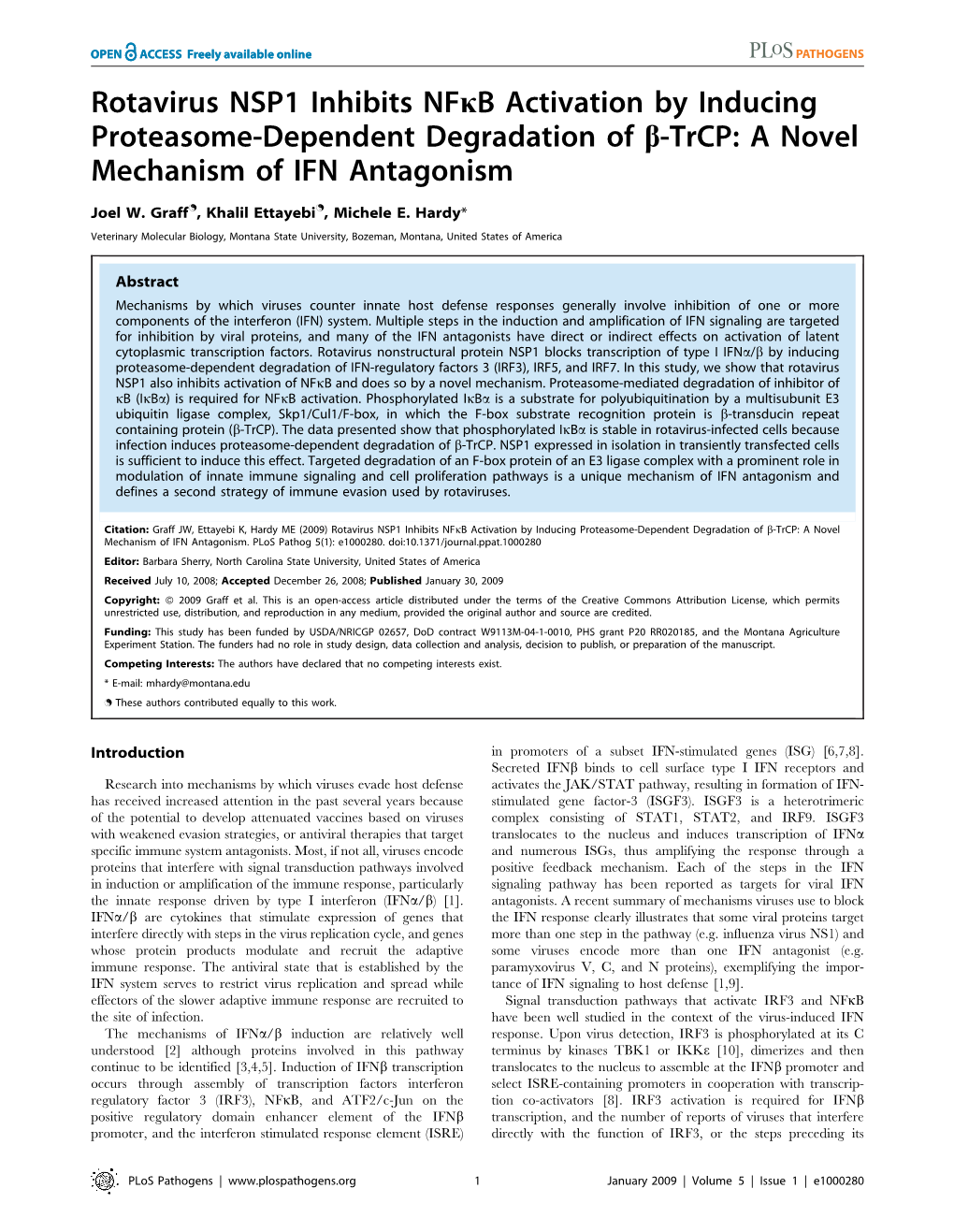 Rotavirus NSP1 Inhibits Nfkb Activation by Inducing Proteasome-Dependent Degradation of B-Trcp: a Novel Mechanism of IFN Antagonism