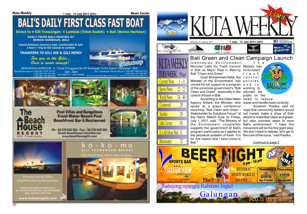 Y 7 July - 13 July 2011 (241) News Corner F KUTA WEEKRLEEY Volume 5, Issue 241 7 July - 13 July 2011 (241)