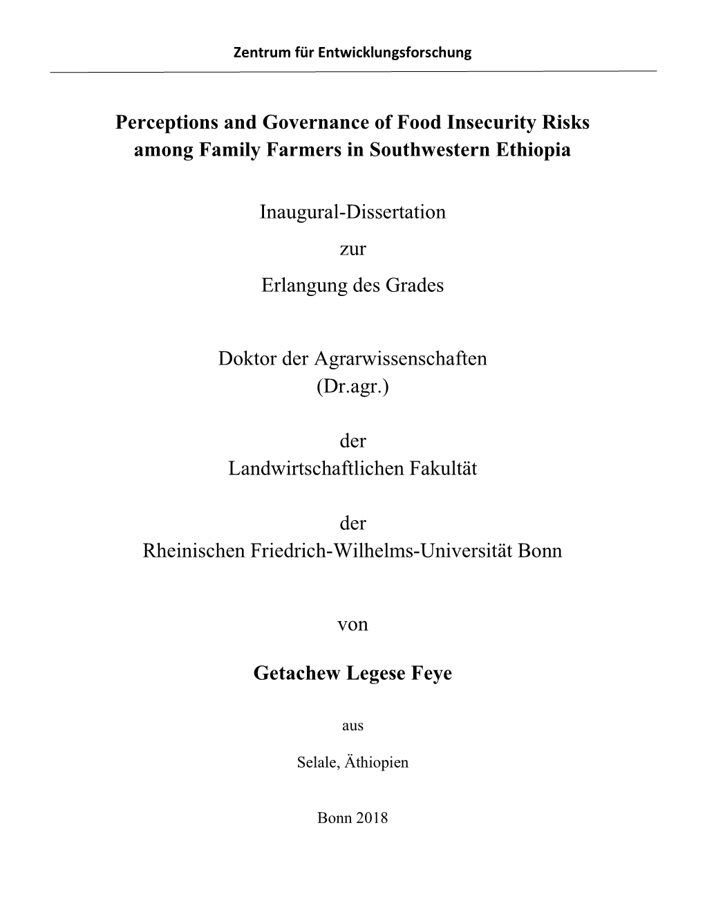 Perceptions and Governance of Food Insecurity Risks Among Family Farmers in Southwestern Ethiopia