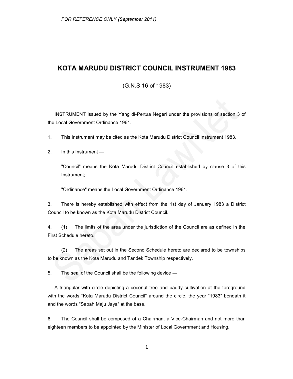 Kota Marudu/Pitas District Council Instrument 1983