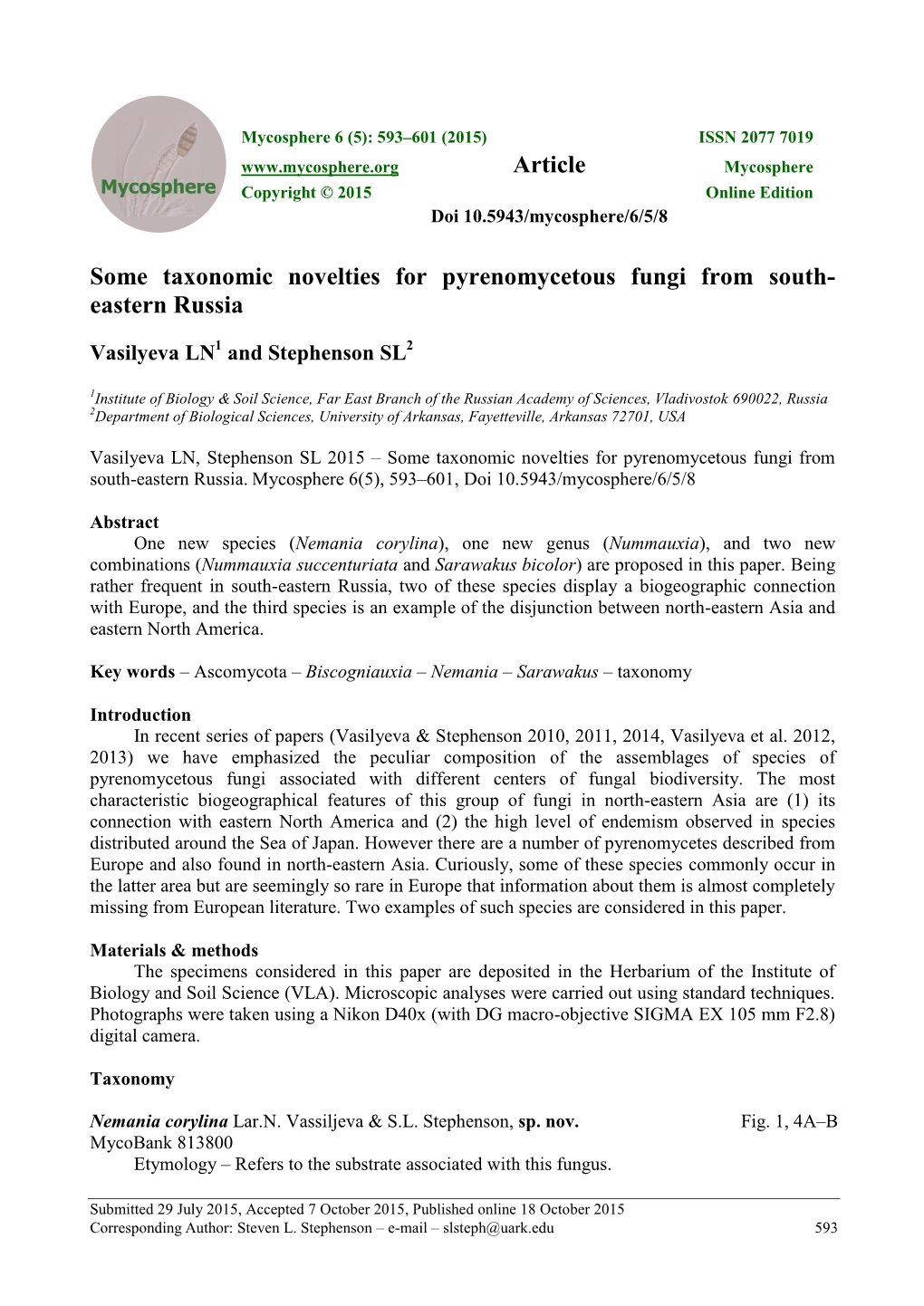 Some Taxonomic Novelties for Pyrenomycetous Fungi from South- Eastern Russia