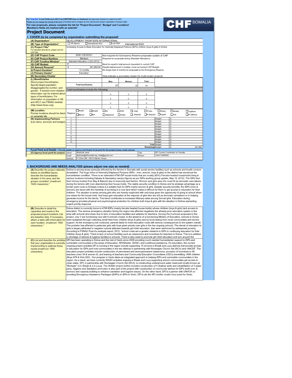 Project Document', 'Budget' and 'Locations' Mandatory Fields Are Marked with an Asterisk* Project Document 1