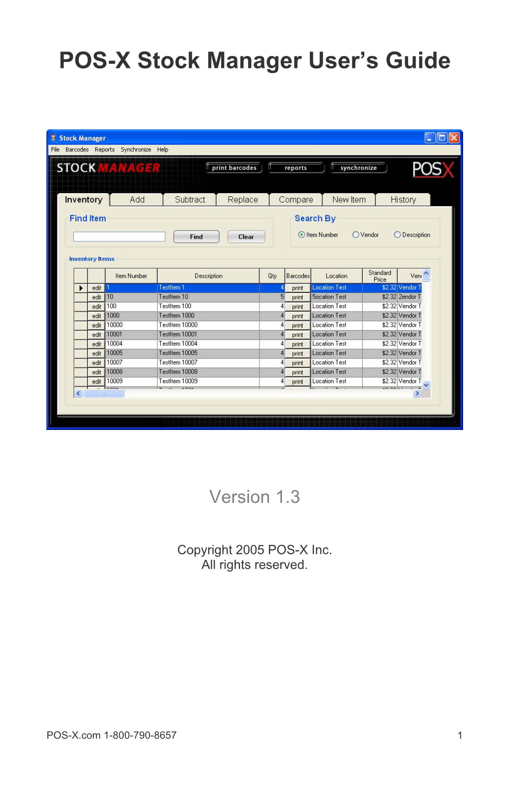 POS-X Stock Manager User's Guide