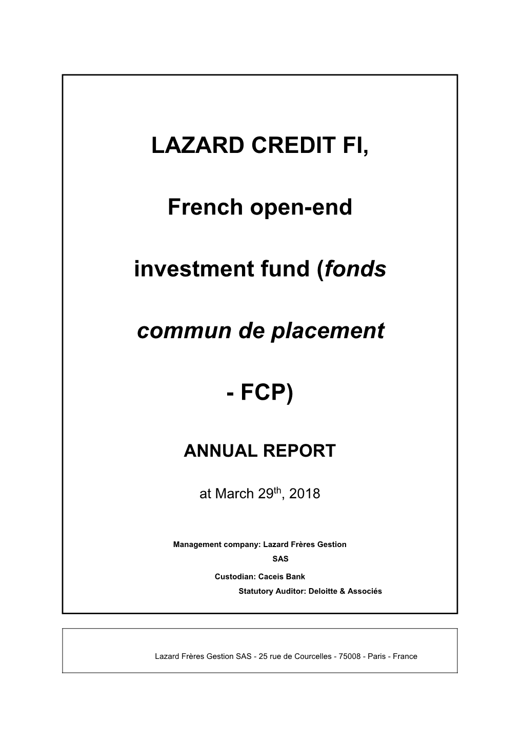 Annual Report Lazard Credit Fi