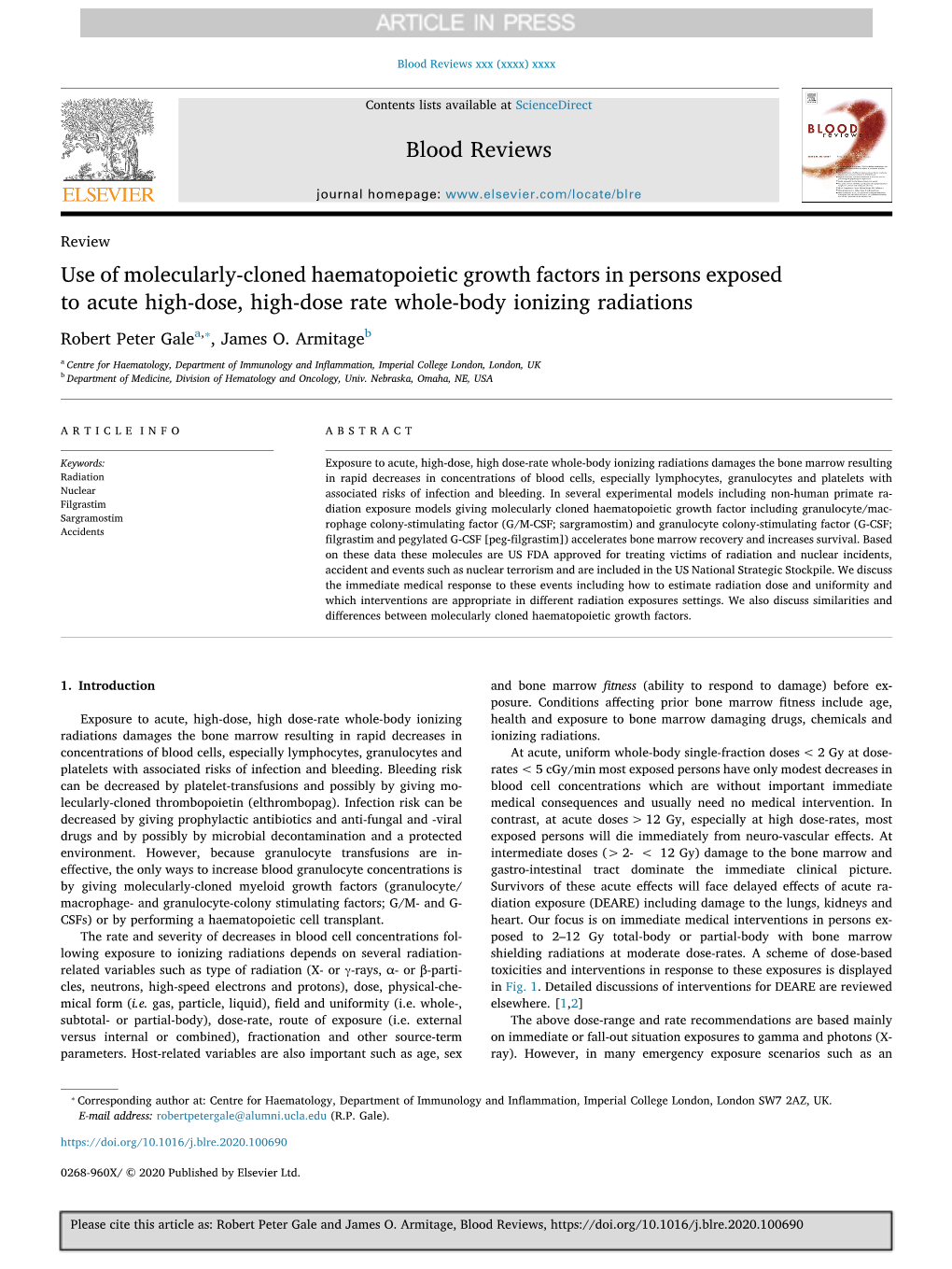 Use of Molecularly-Cloned Haematopoietic Growth Factors In