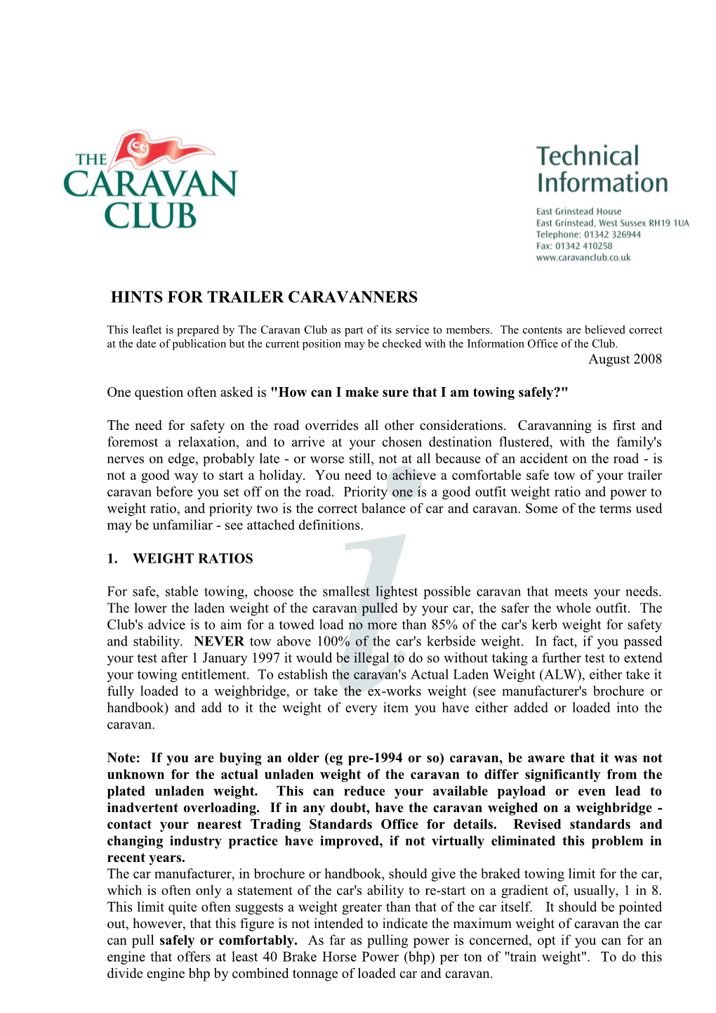 Hints for Trailer Caravanners