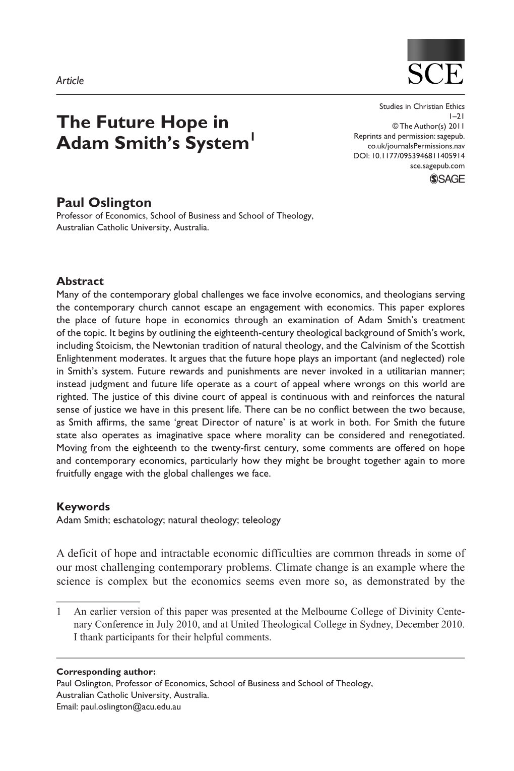 The Future Hope in Adam Smith's System1