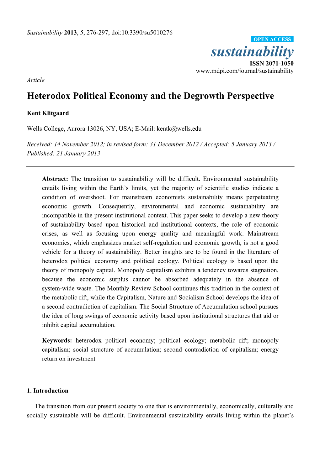 Heterodox Political Economy and the Degrowth Perspective