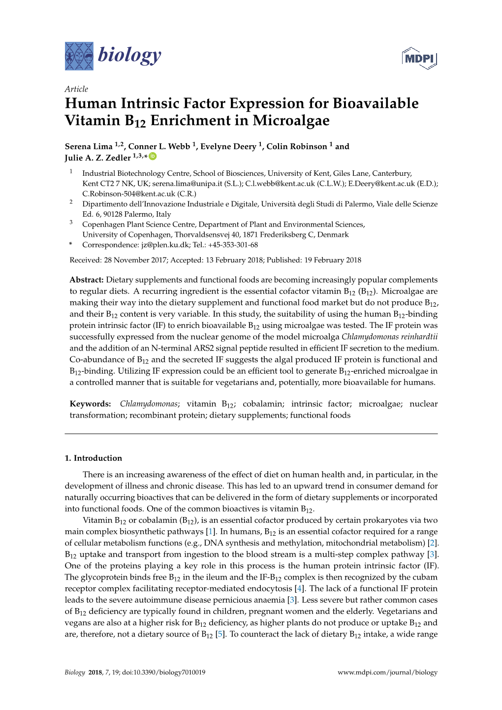 Human Intrinsic Factor Expression for Bioavailable Vitamin B12 Enrichment in Microalgae