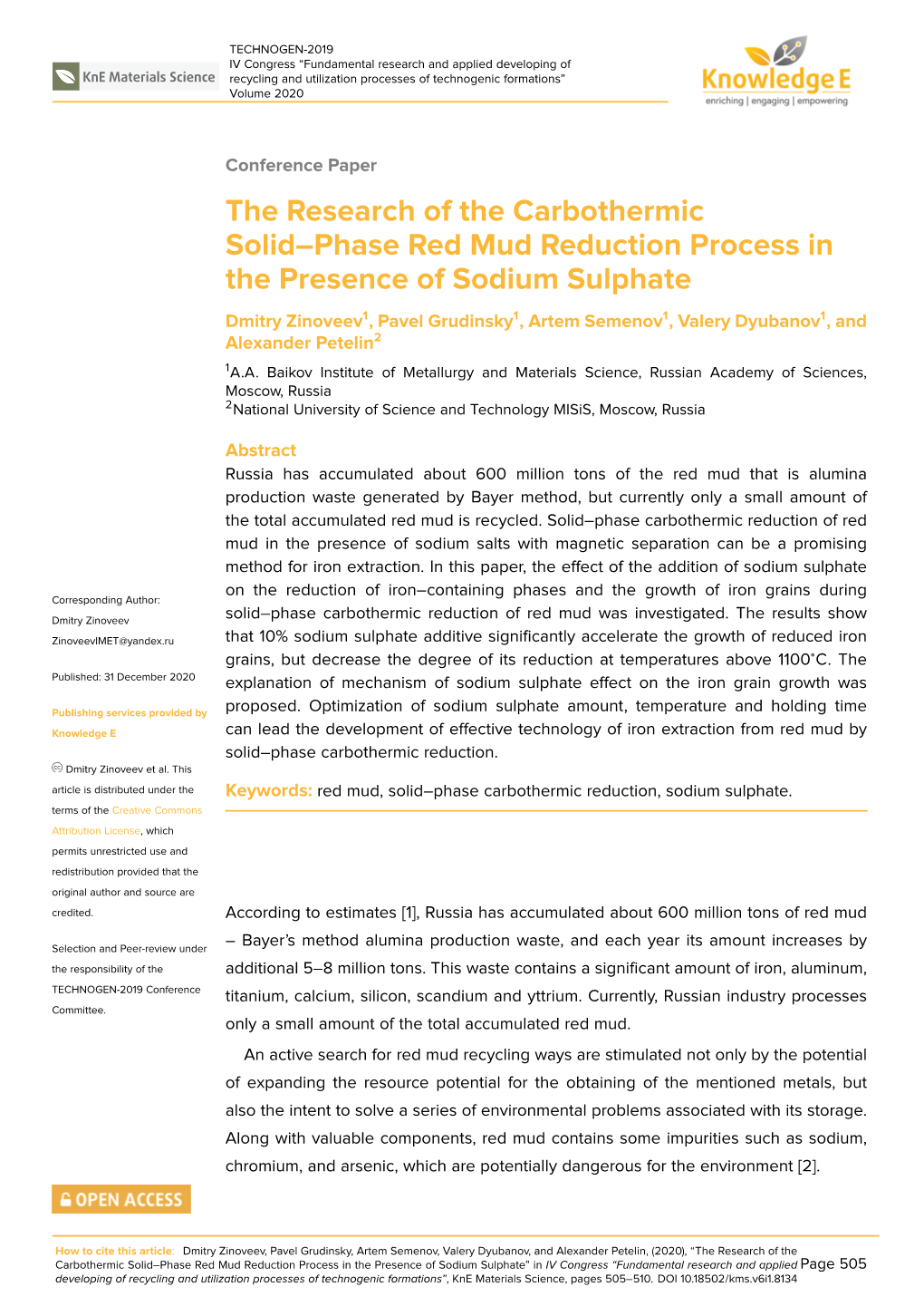 The Research of the Carbothermic Solid–Phase Red Mud Reduction