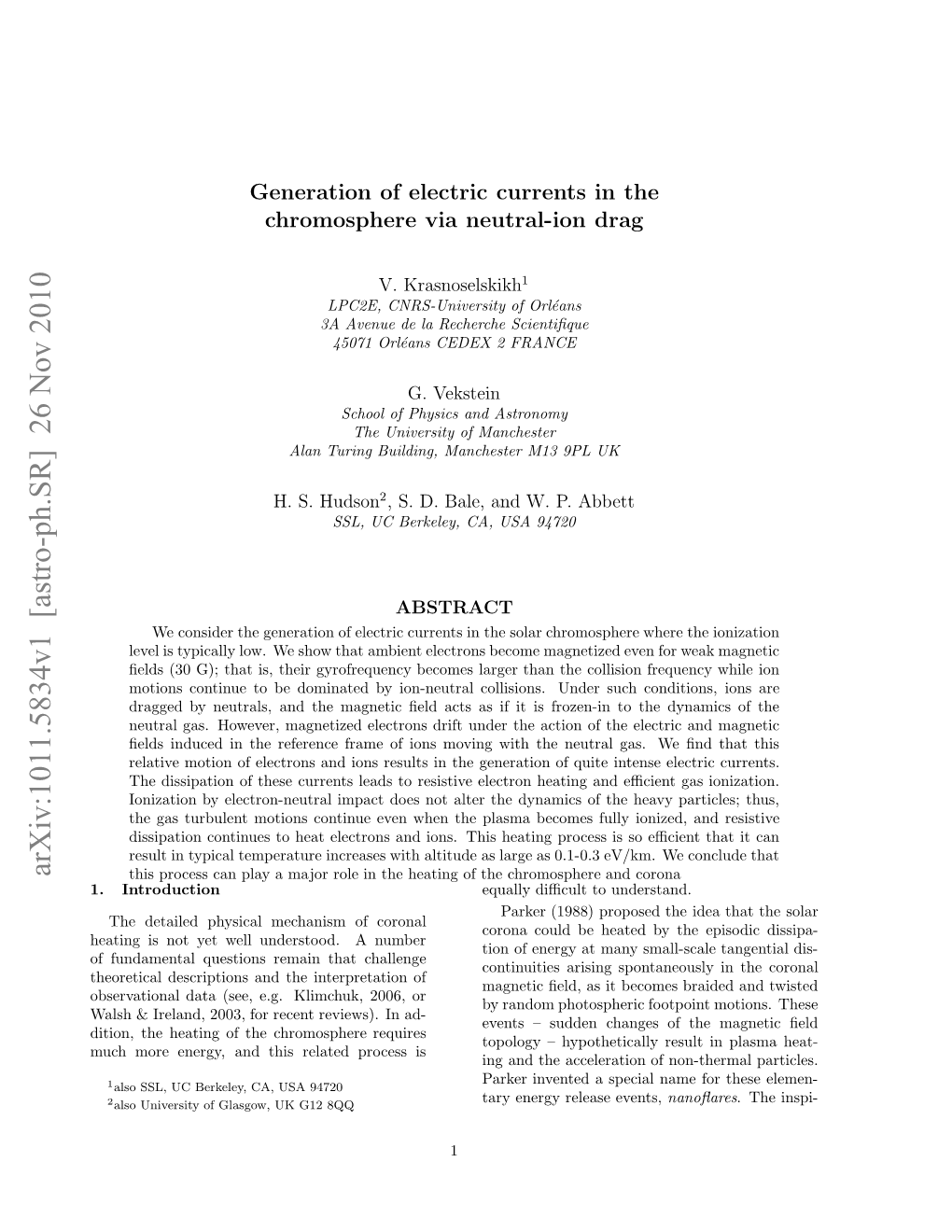 Generation of Electric Currents in the Chromosphere Via Neutral-Ion Drag