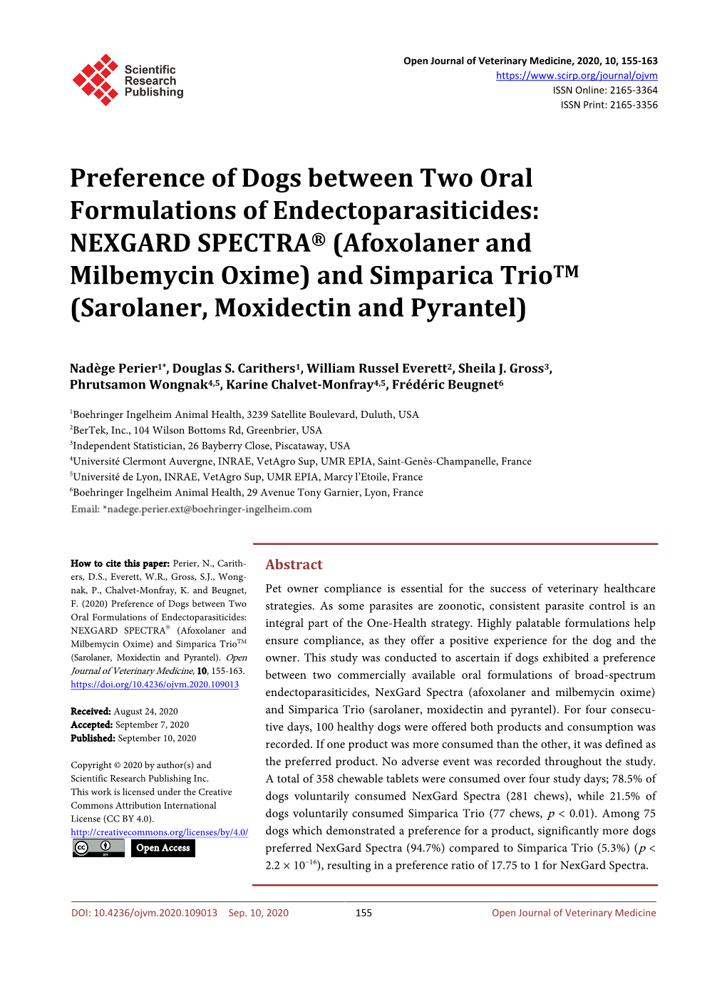 Preference of Dogs Between Two Oral Formulations Of