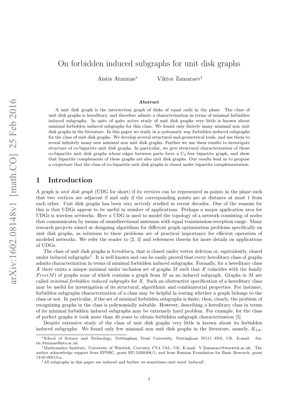 On Forbidden Induced Subgraphs for Unit Disk Graphs