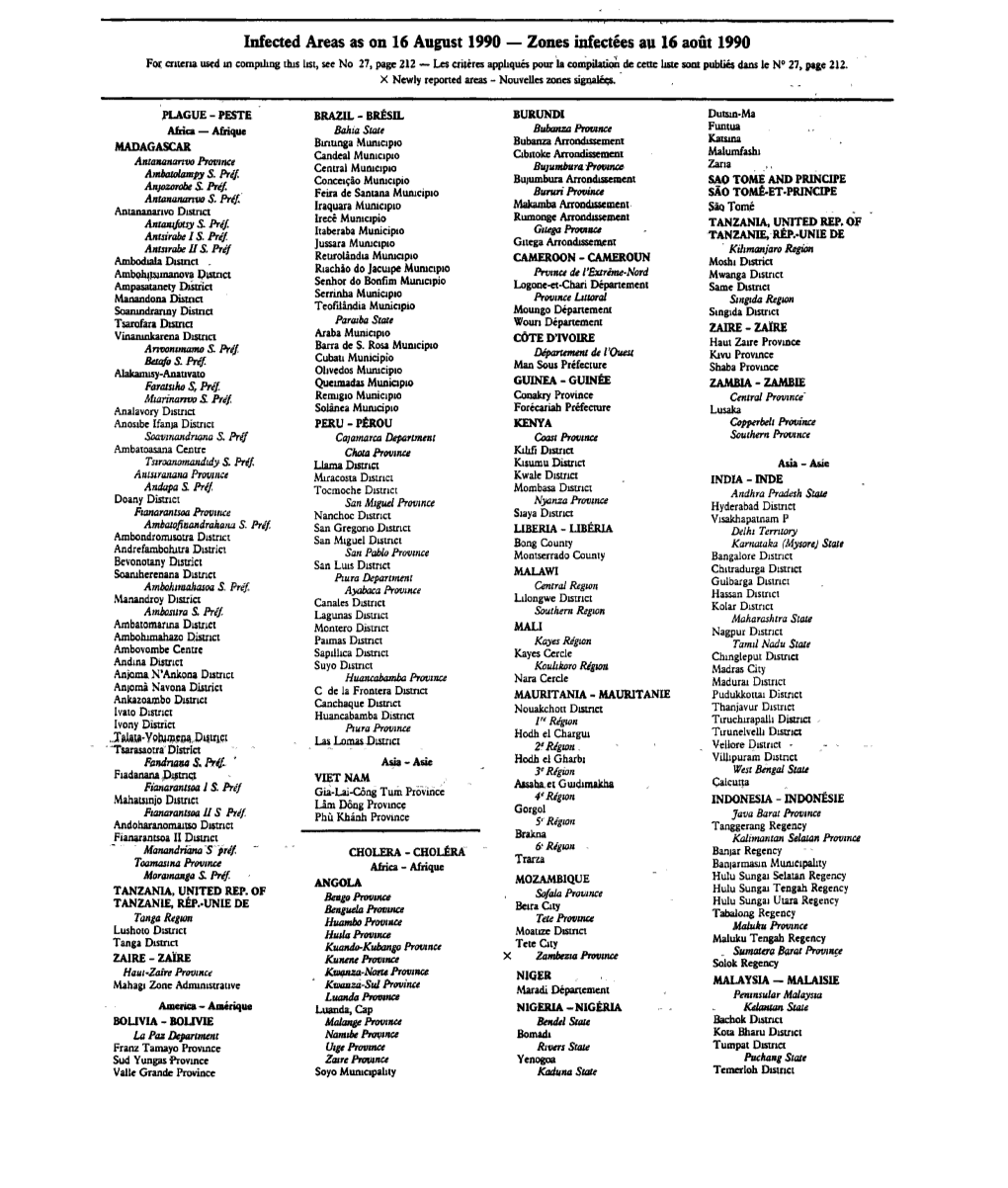 Infected Areas As on 16 August 1990