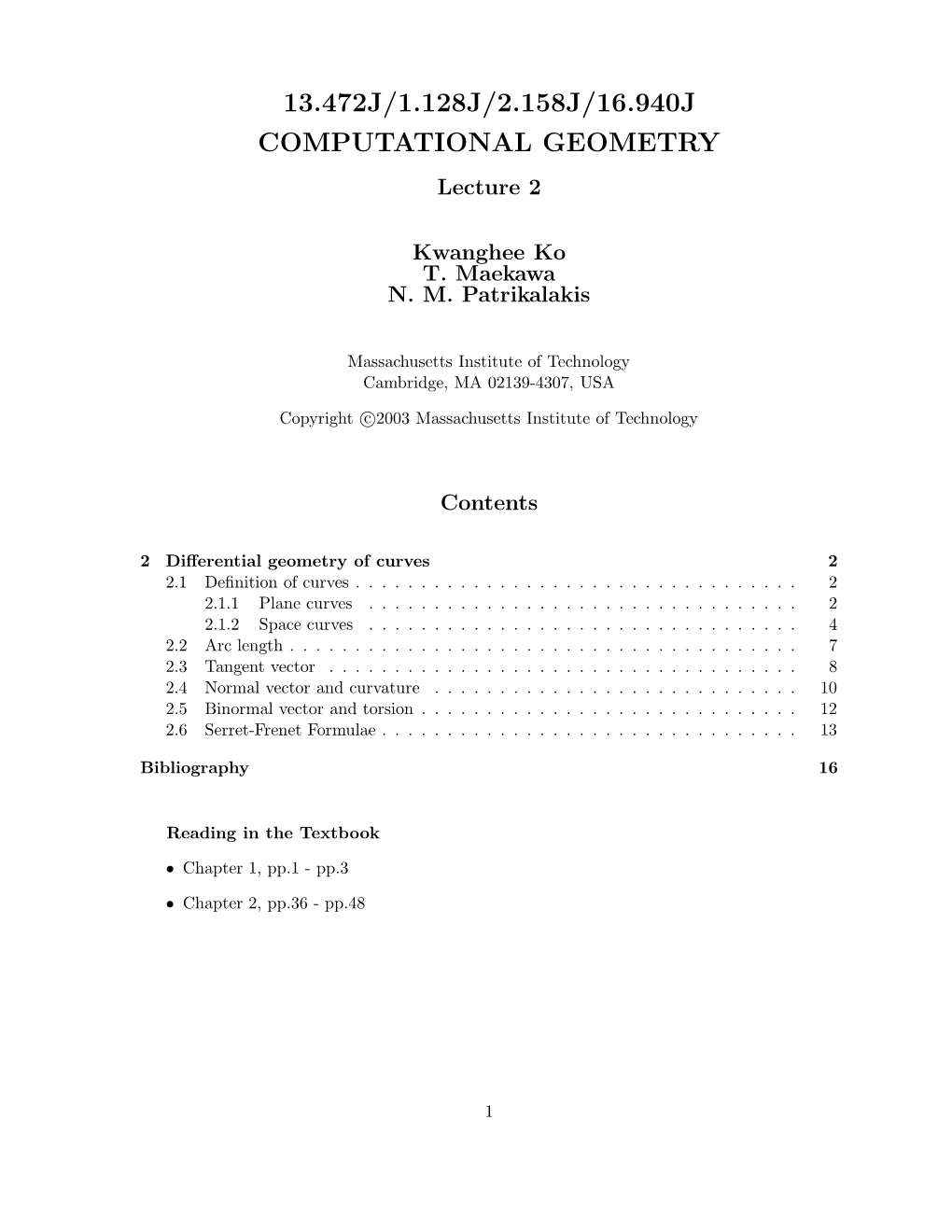 13.472J/1.128J/2.158J/16.940J COMPUTATIONAL GEOMETRY Lecture 2