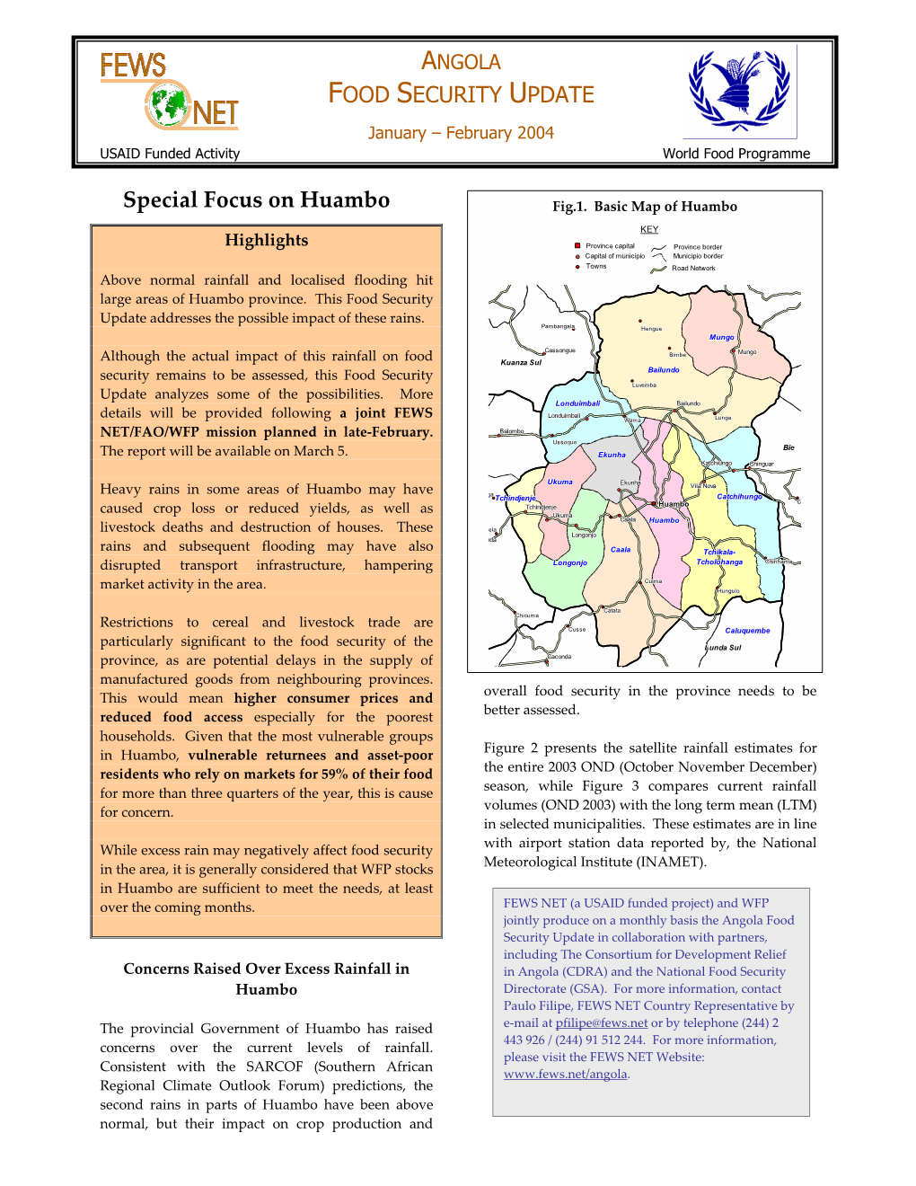 FOOD SECURITY UPDATE Special Focus on Huambo