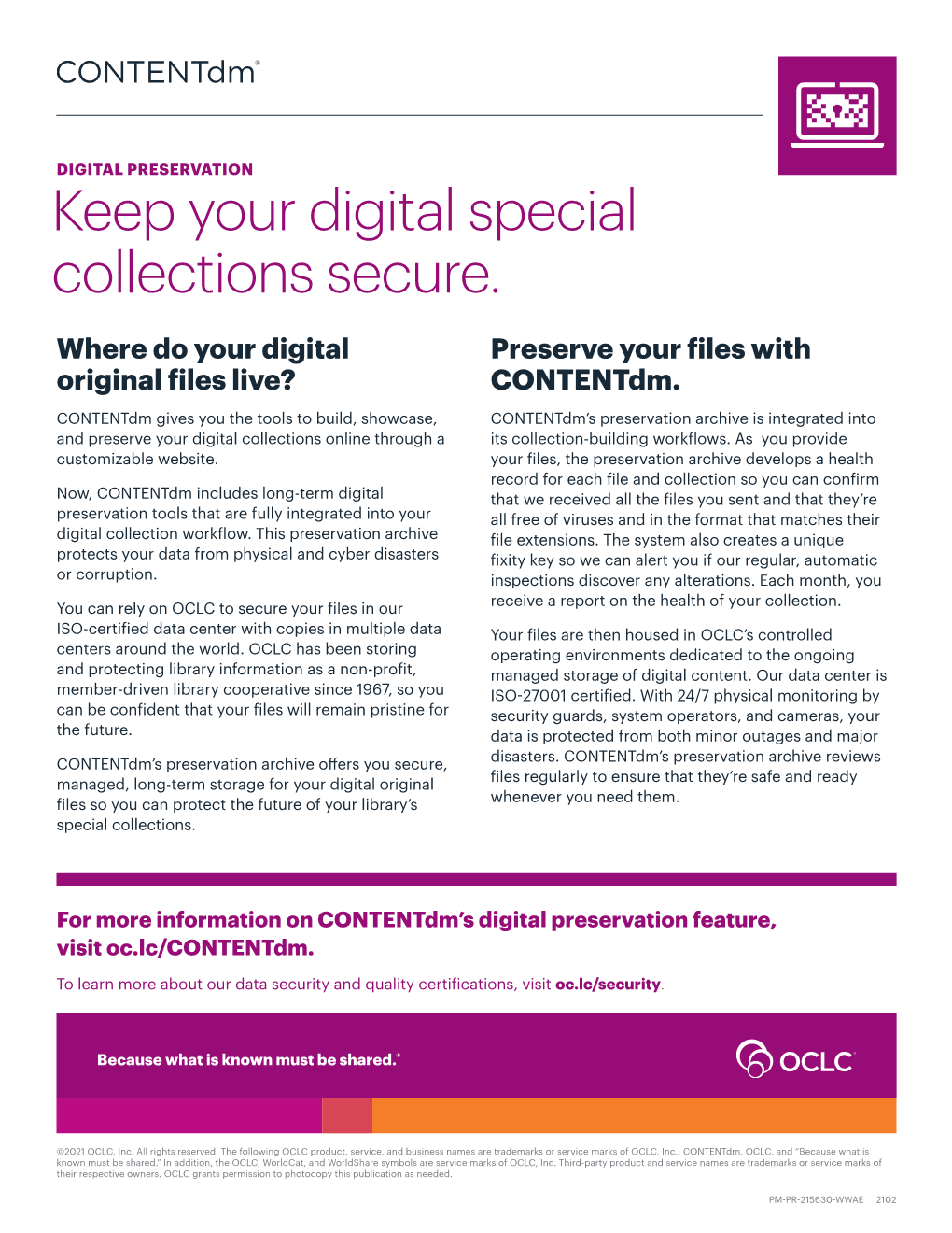 Contentdm Digital Preservation Feature Flier