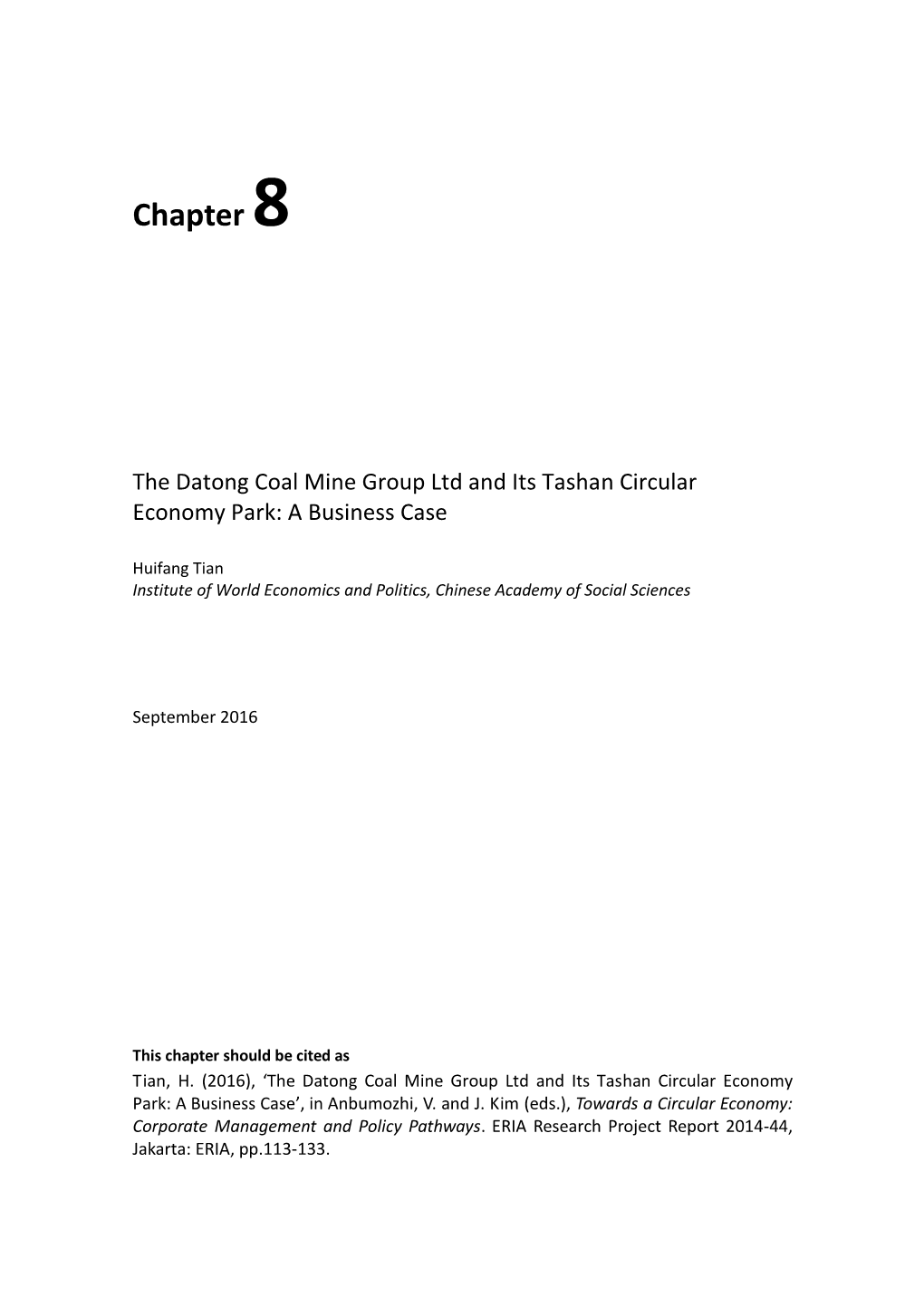 Chapter 8. the Datong Coal Mine Group Ltd and Its Tashan Circular