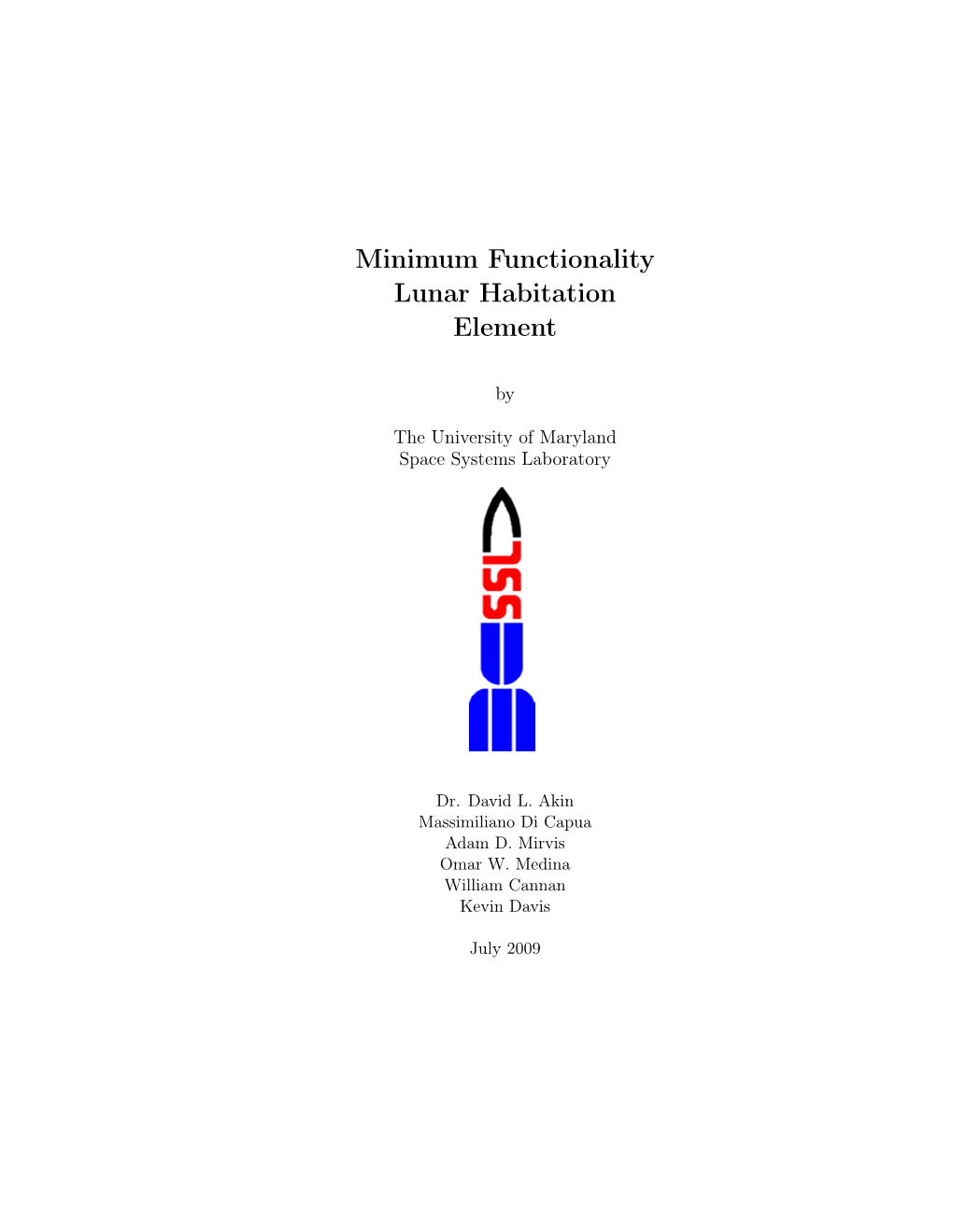 Minimum Functionality Lunar Habitation Element