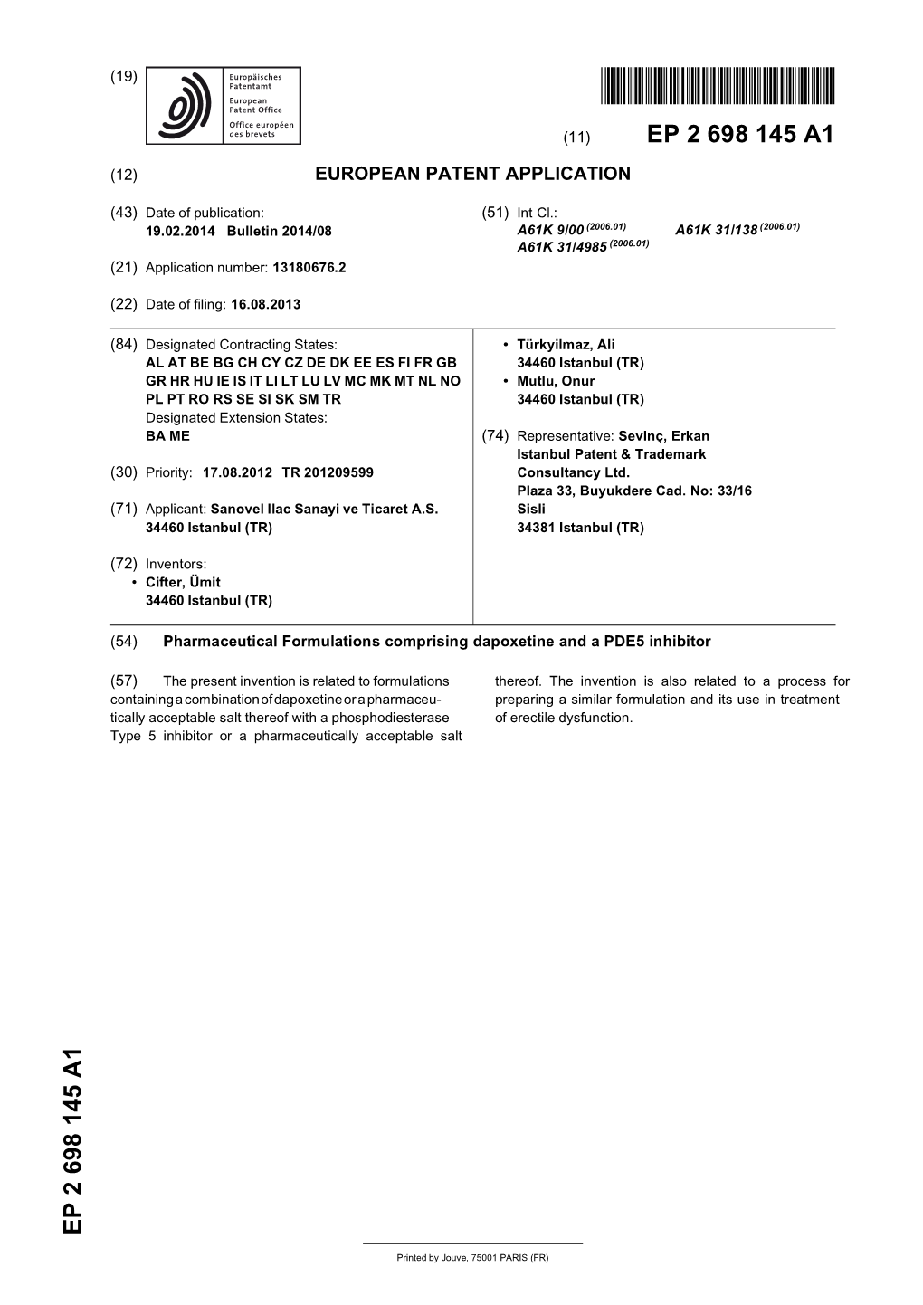 Pharmaceutical Formulations Comprising Dapoxetine and a PDE5 Inhibitor