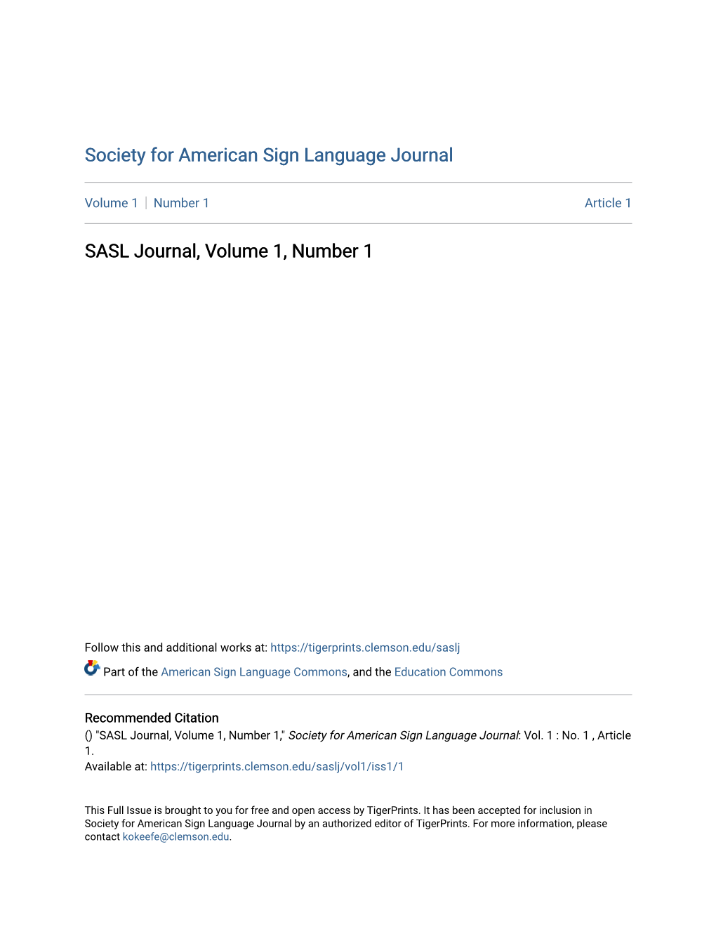 SASL Journal, Volume 1, Number 1