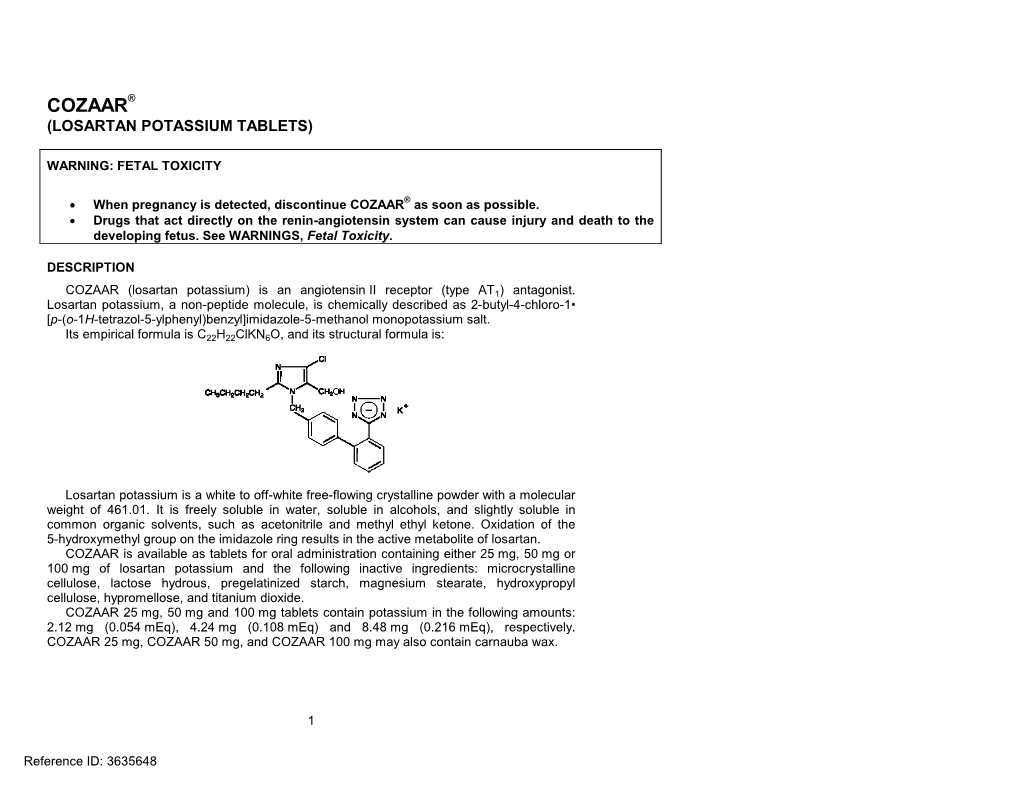 Cozaar (Losartan Potassium Tablets)