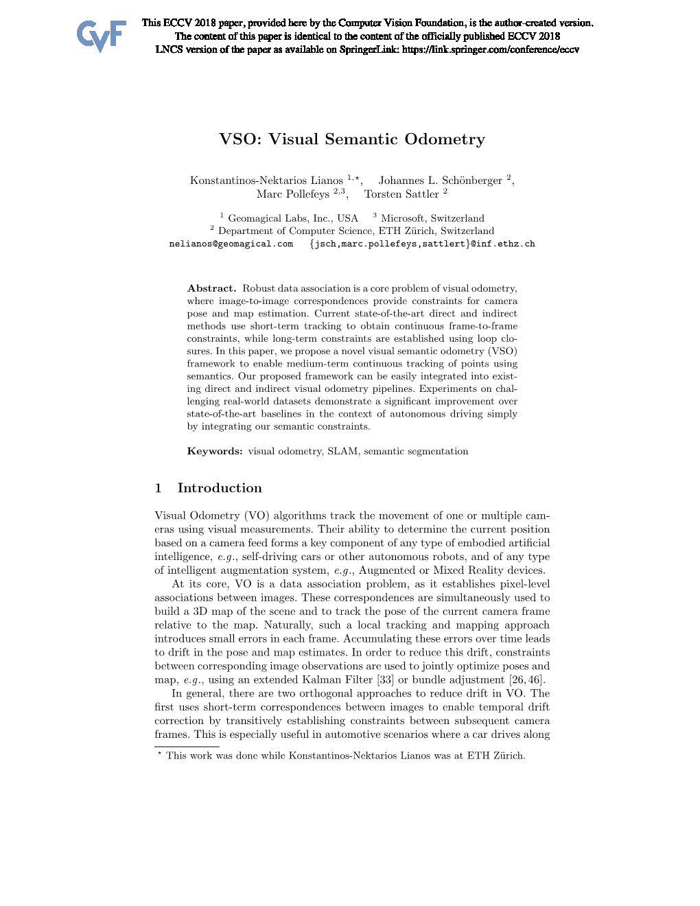 VSO: Visual Semantic Odometry