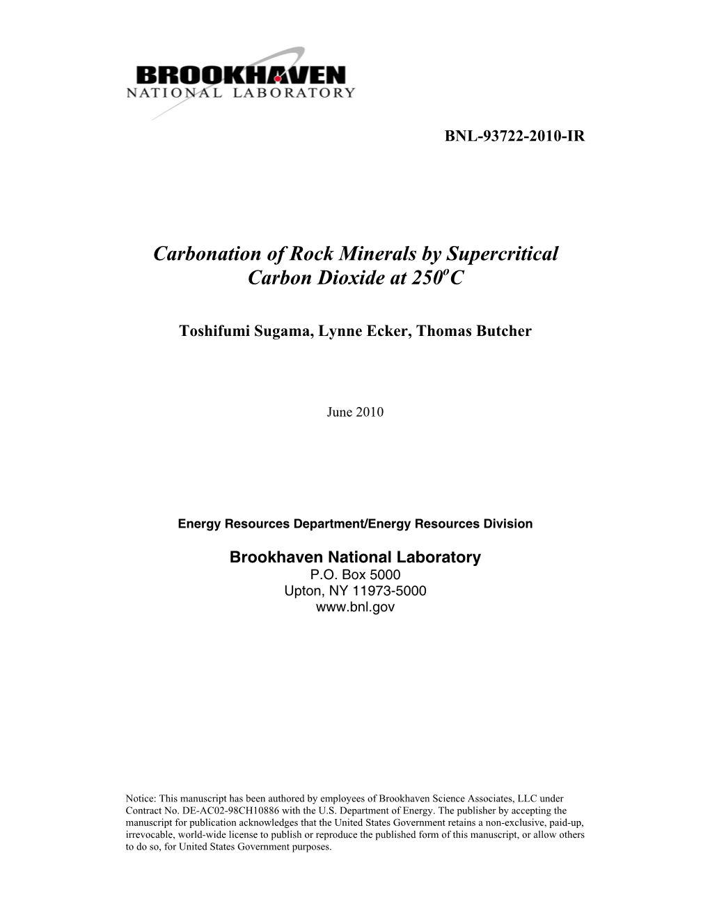 Carbonation of Rock Minerals by Supercritical Carbon Dioxide at 250 C