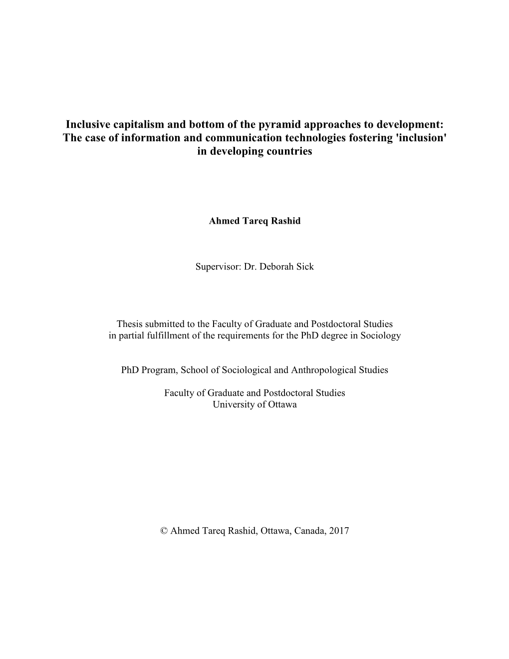 Inclusive Capitalism and Bottom of the Pyramid Approaches to Development