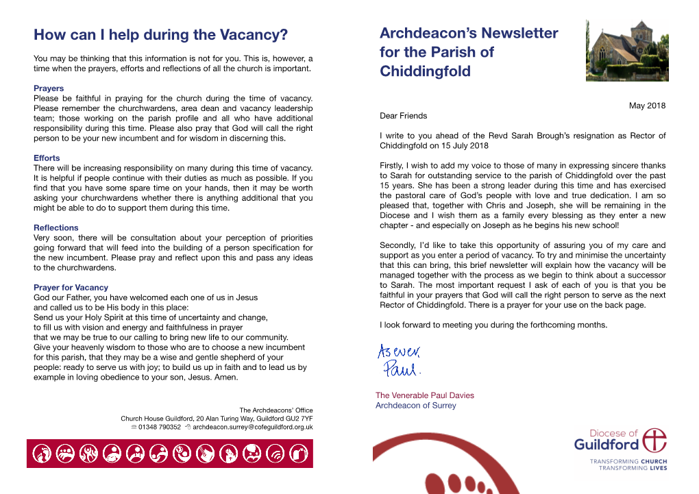 Archdeacon's Newsletter for the Parish of Chiddingfold How Can I