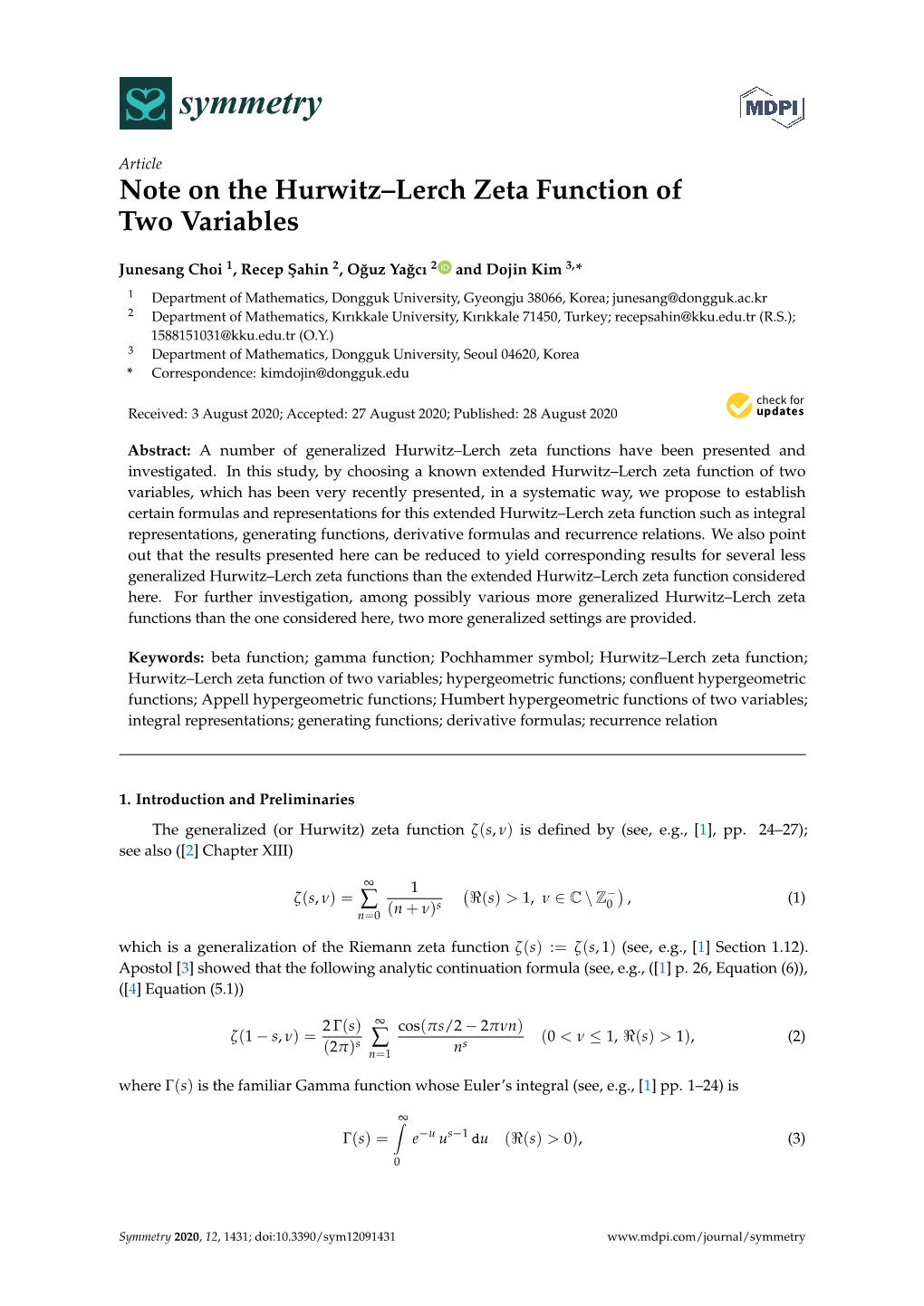 Note on the Hurwitz–Lerch Zeta Function of Two Variables