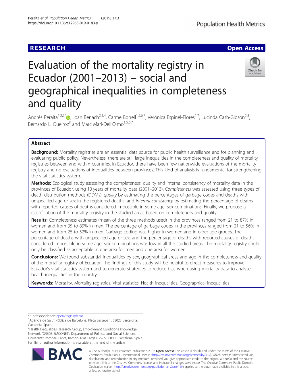 Evaluation of the Mortality Registry in Ecuador (2001–2013)