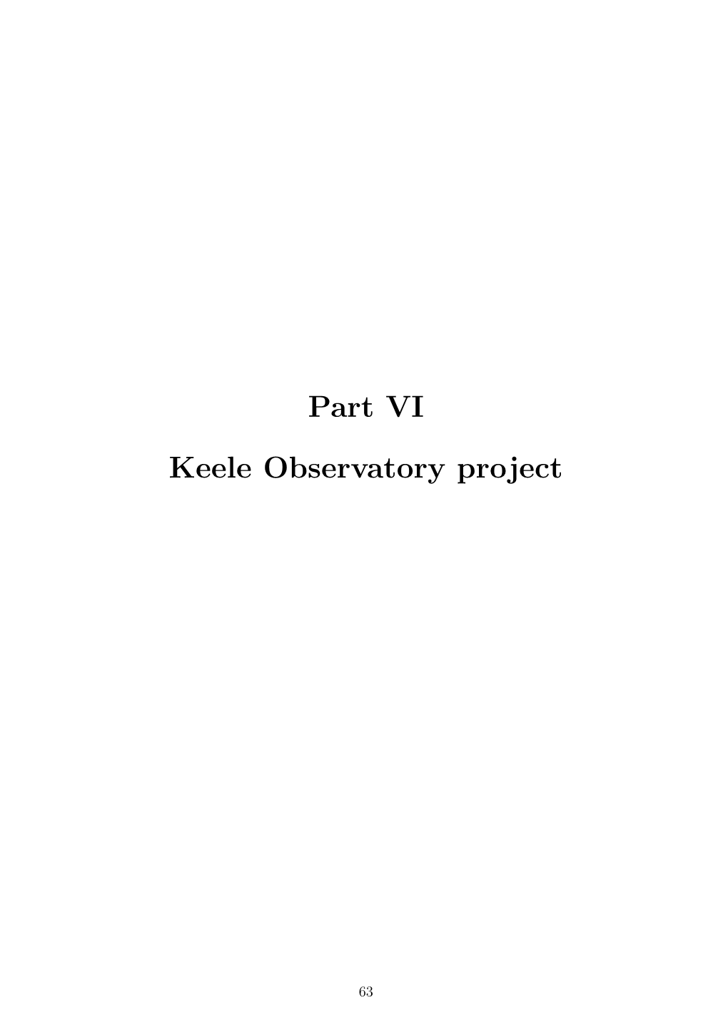 Part VI Keele Observatory Project